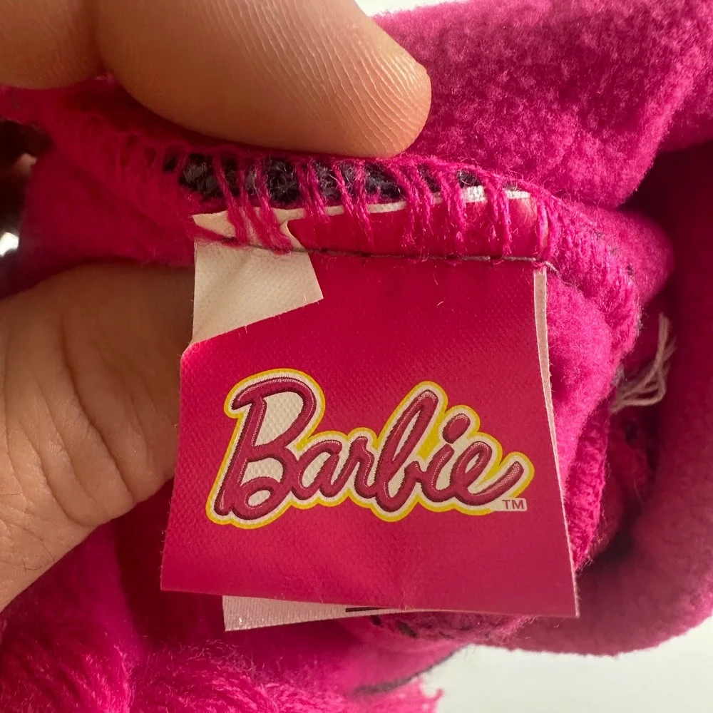 Girls Barbie Beanie Hat with Pom Poms and Braids Pink‎ Gray Polka Dot Winter